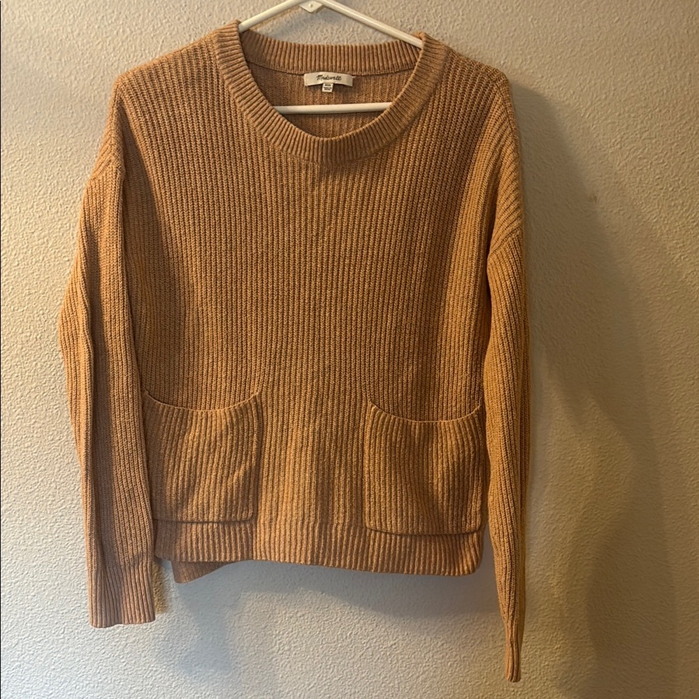 Madewell Tan Crew Neck Sweater Ribbed Knit Relaxed Fit